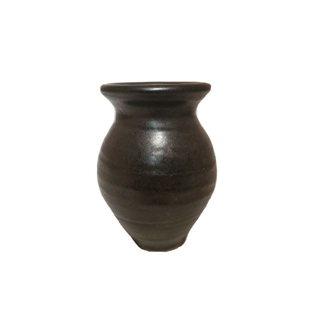 Mid Century Modern Hand Painted Stoneware Pottery Artist Signed Bud Vase Liane